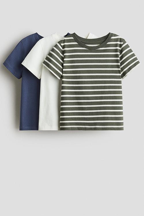 3-Pack t-shirts - dark blue & white striped