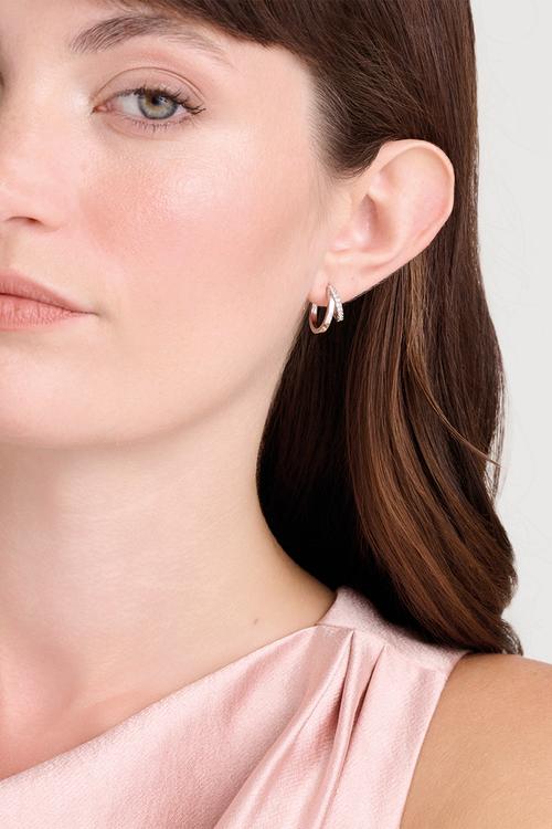 Helias crystal double hoop earrings - silver