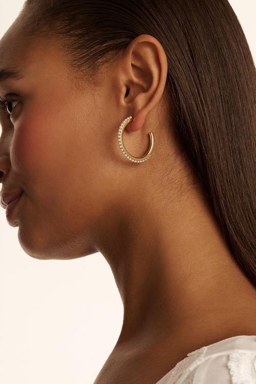 Peraa  medium pearl hoop earrings-gold