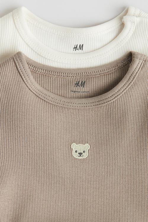 2-Pack long-sleeved bodysuits - light brown & bear