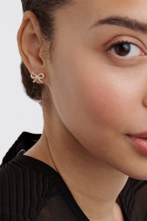 Ribecca crystal ribbon bow stud earrings - gold