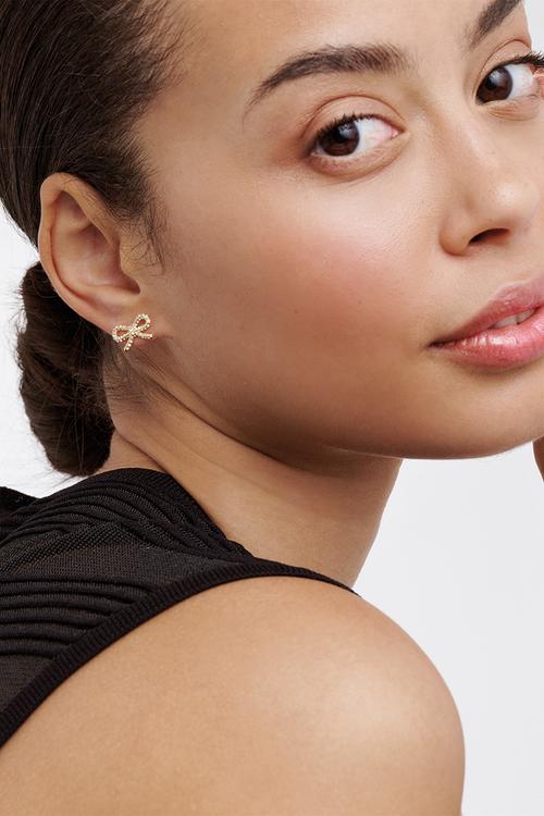 Ribecca crystal ribbon bow stud earrings - gold