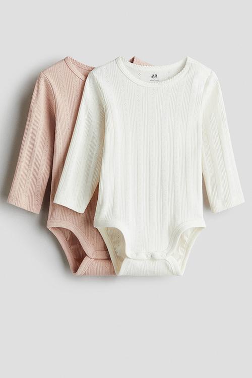 2-Pack long-sleeved bodysuits - soft pink & white