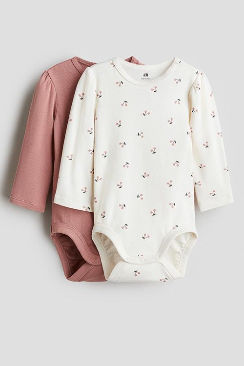 2-Pack long-sleeved bodysuits - rosy pink/cherries