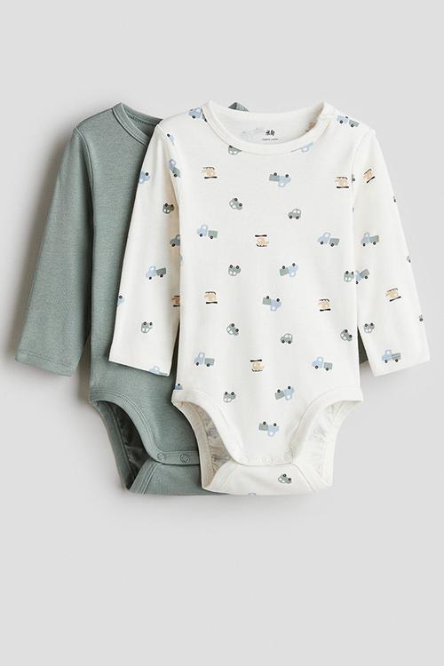 2-Pack long-sleeved bodysuits - dusty green vehicles