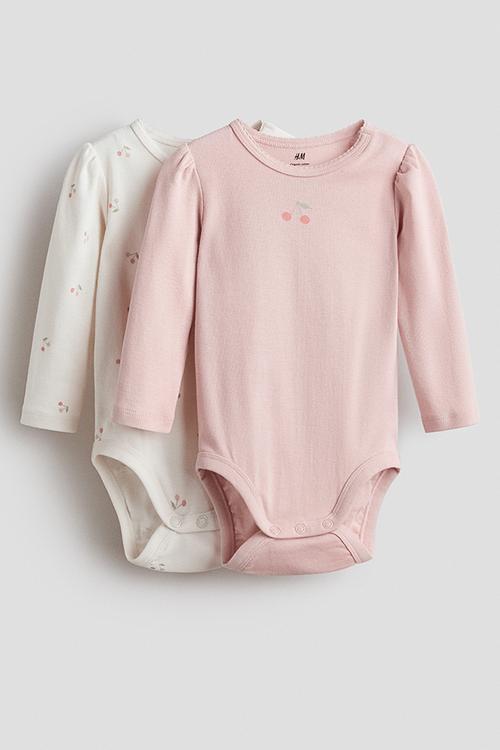 2-pack long-sleeved bodysuits - light pink cherries