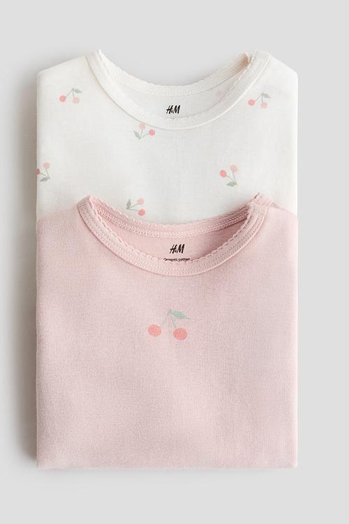 2-pack long-sleeved bodysuits - light pink cherries
