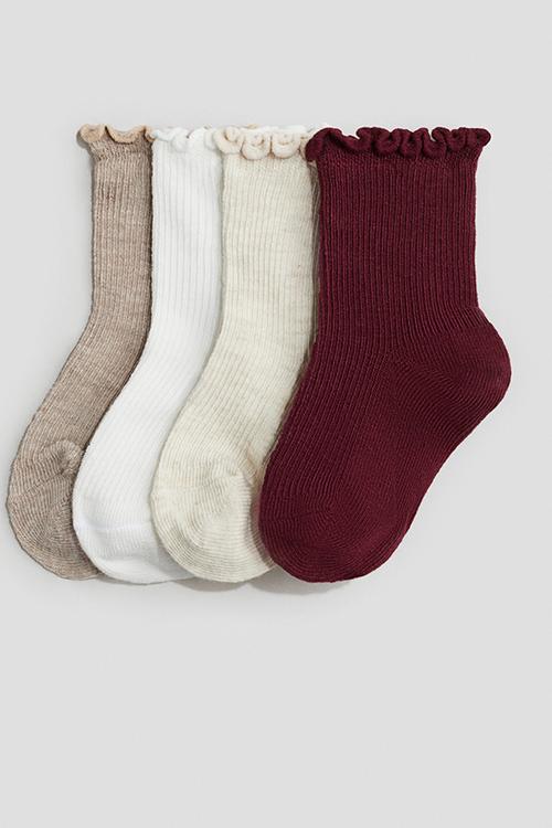 4-pack overlock-detail socks - beige,red,white