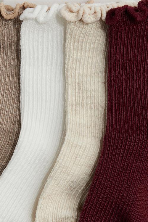 4-pack overlock-detail socks - beige,red,white