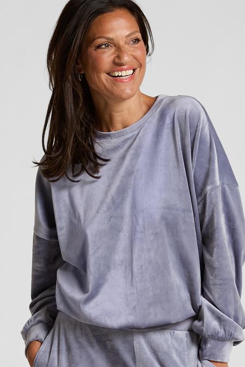 Top ls velours crew - blue granite