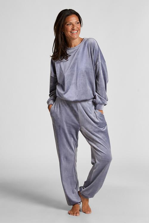 Top ls velours crew - blue granite