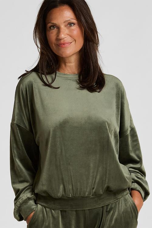 Top ls velours crew - green