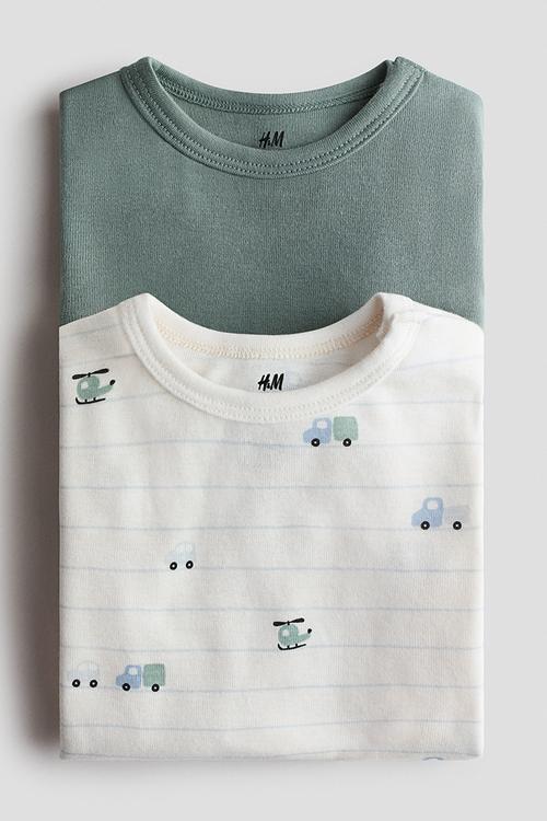 2 pack long-sleeved bodysuits - dark green vehicles