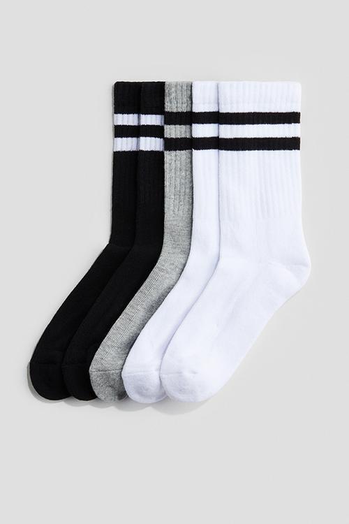 5 pack ribbed terry socks - white & black