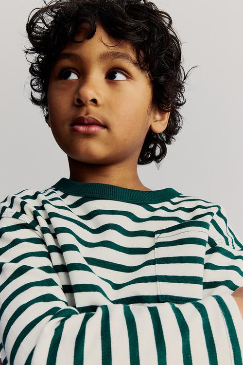 Long-sleeved t-shirt - dark green & white striped 