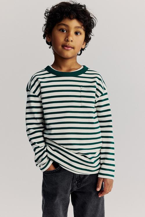 Long-sleeved t-shirt - dark green & white striped 