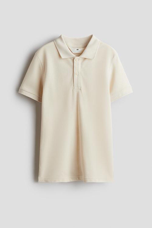 Cotton piqué polo shirt - light beige