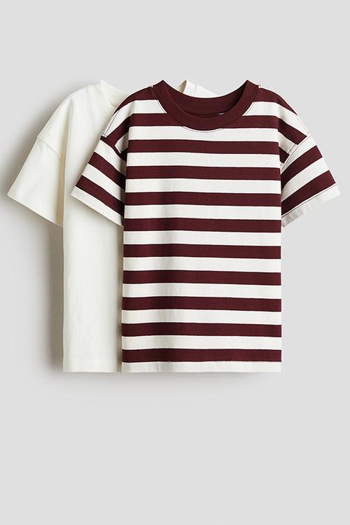 2 pack oversized t-shirts - white & dark red striped