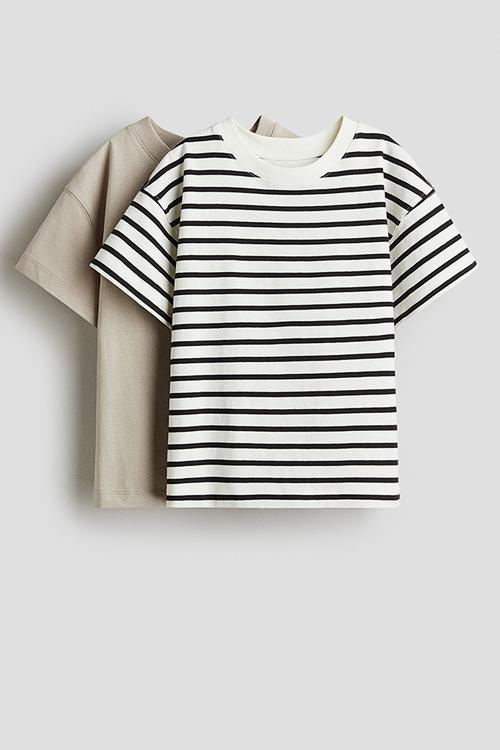 2 pack oversized t-shirts - light beige striped