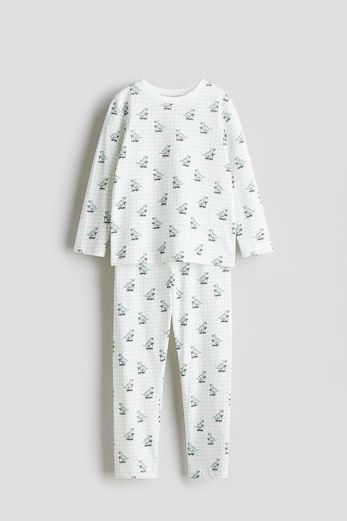 Patterned jersey pyjamas - white dinosaurs