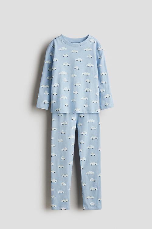 Patterned jersey pyjamas - light blue cars