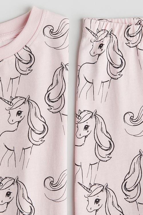 Printed cotton pyjamas - light pink unicorns