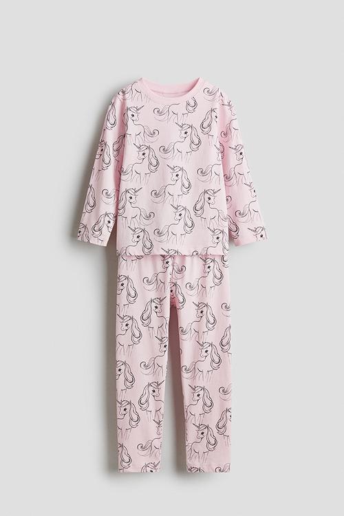 Printed cotton pyjamas - light pink unicorns