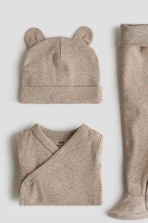 3-piece cotton jersey set - beige