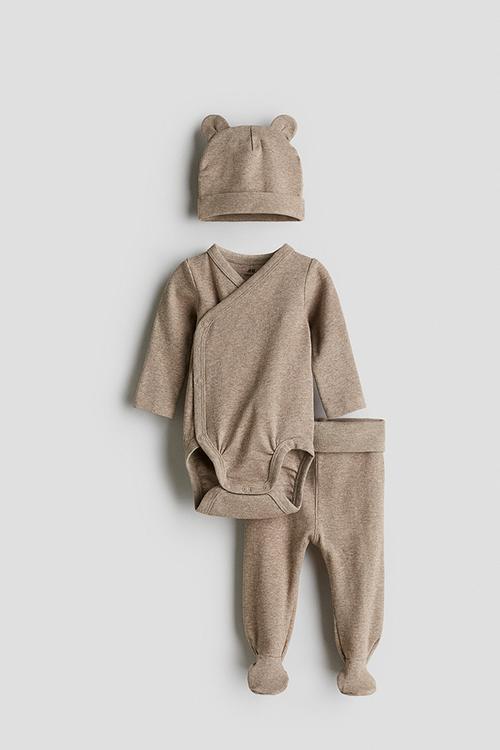 3-piece cotton jersey set - beige