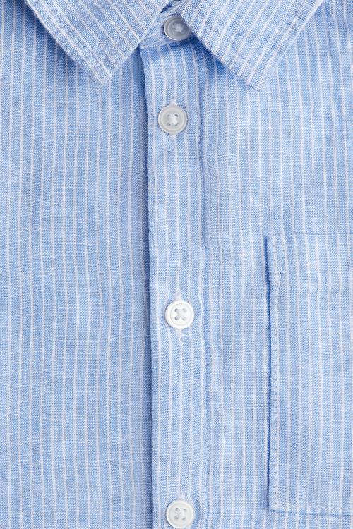 Short-sleeved linen-blend shirt - blue striped
