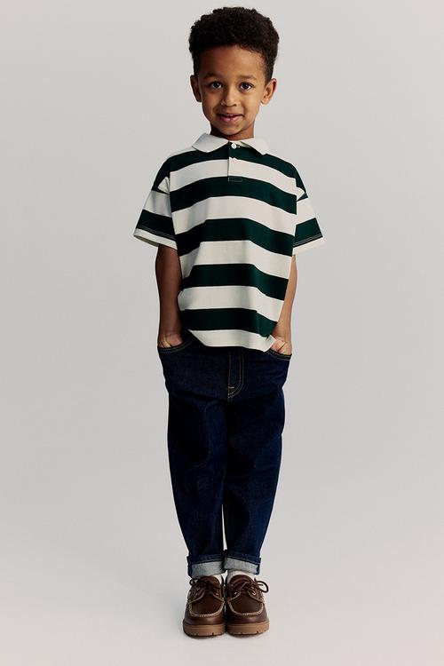 Cotton polo shirt - white & green striped