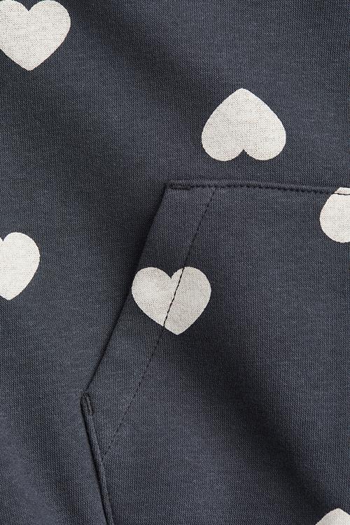 Oversized zip-through hoodie - dark grey hearts
