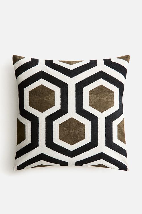 Embroidered cotton-blend cushion cover - khaki green/patterned 