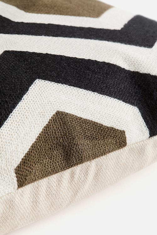 Embroidered cotton-blend cushion cover - khaki green/patterned 