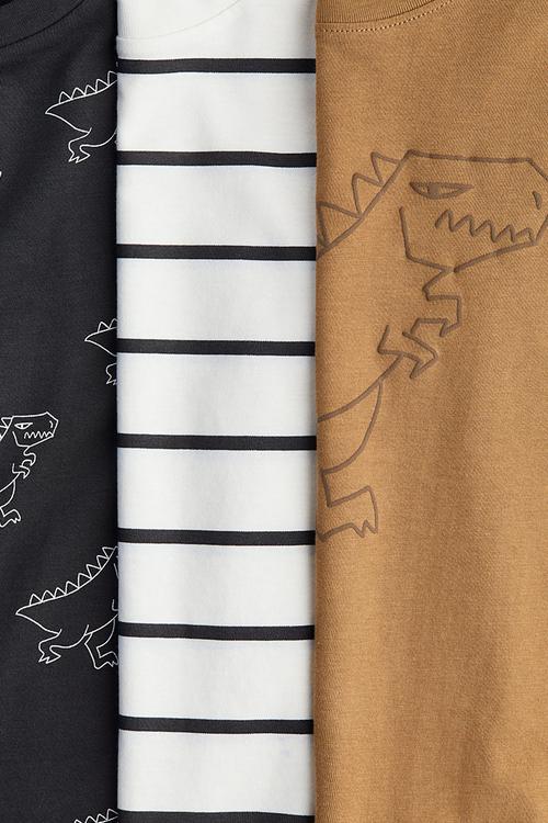 3 pack cotton t-shirts - light brown dinosaur
