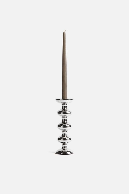 Tall metal candle holder - silver-coloured