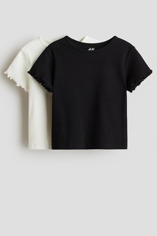 2 pack ribbed cotton t-shirts - black/white