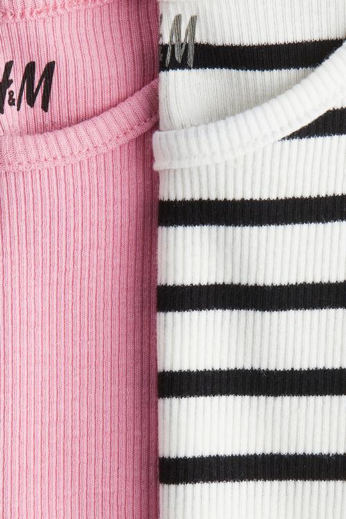 2 pack ribbed cotton t-shirts - pink striped
