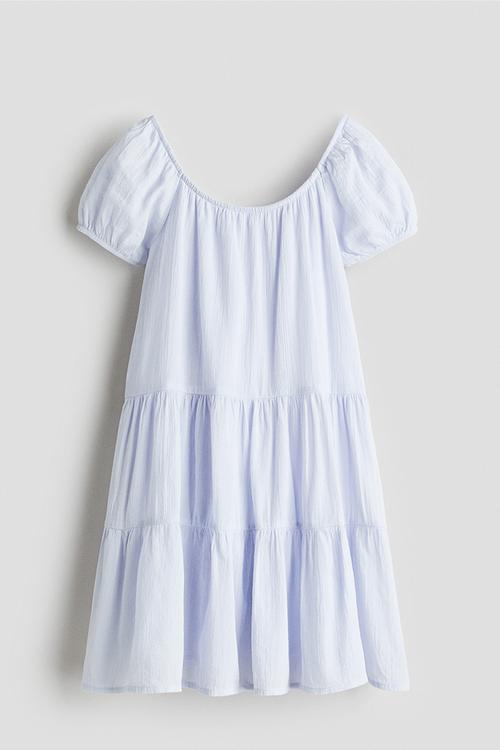 Crinkled cotton dress - light blue