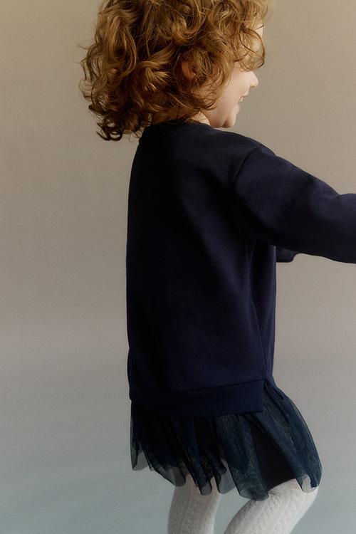 Tulle-skirt sweatshirt dress - navy blue paris
