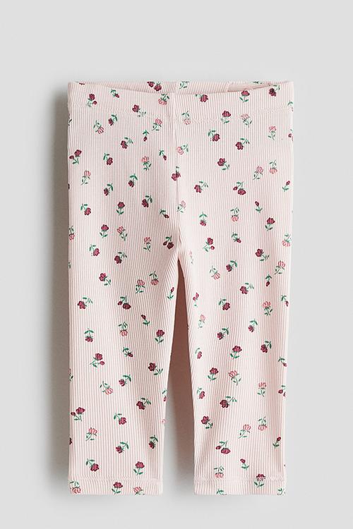 Ribbed cotton leggings - light pink floral 