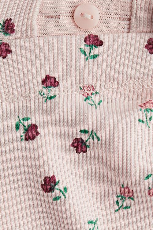 Ribbed cotton leggings - light pink floral 