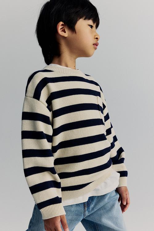 Cotton jumper - white & navy blue striped 