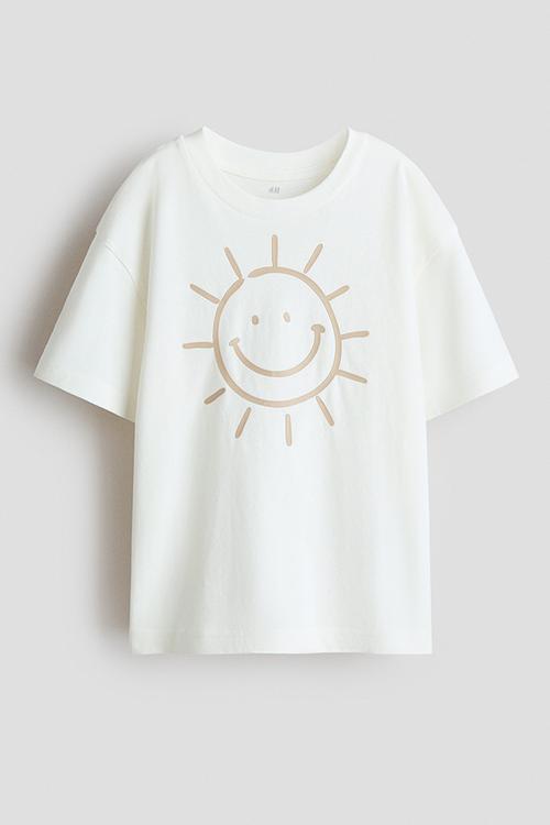 Print-motif cotton T-shirt - white,multi
