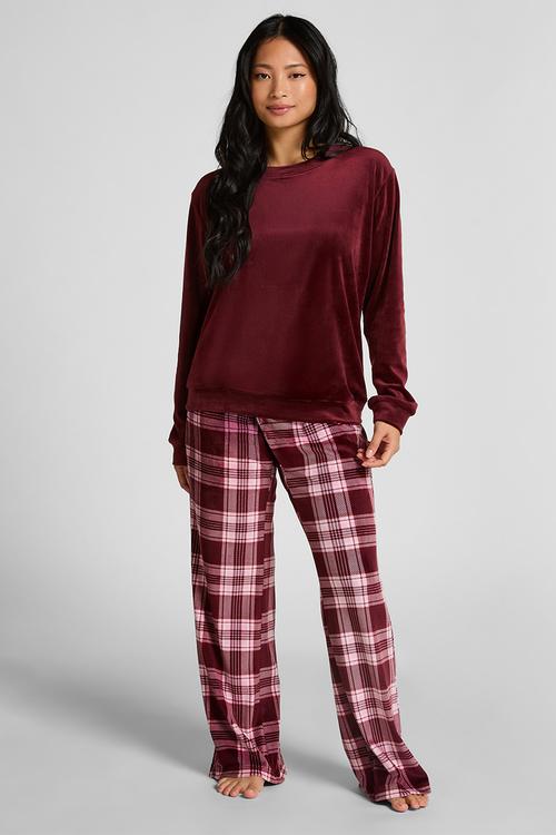 Pj set ls velours check - purple