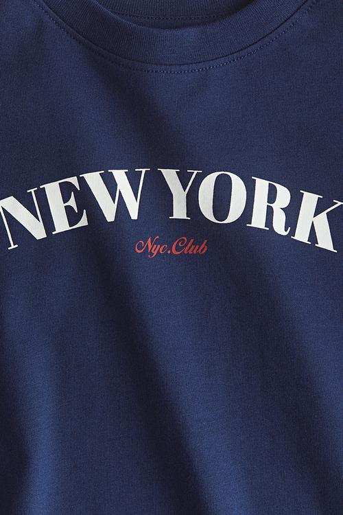 Motif-detail cotton T-shirt - navy blue/new york