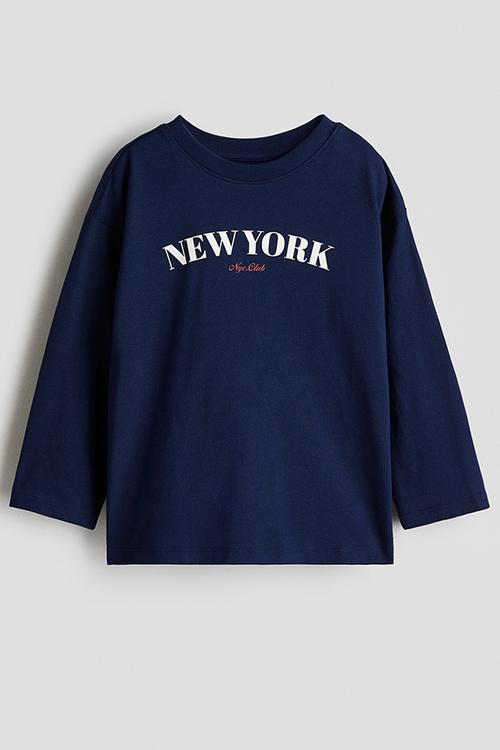 Motif-detail cotton T-shirt - navy blue/new york