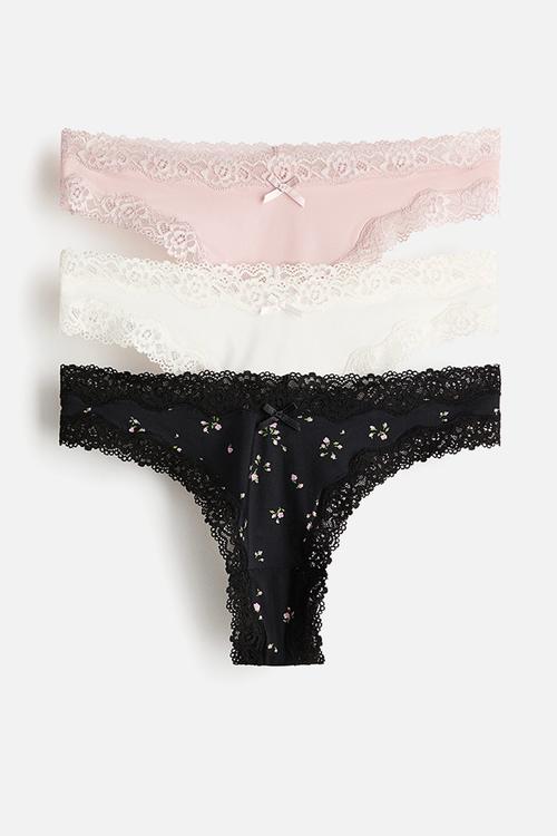 3-pack microfibre and lace brazilian briefs - black,white,pink