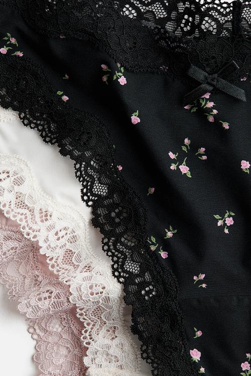 3-pack microfibre and lace brazilian briefs - black,white,pink