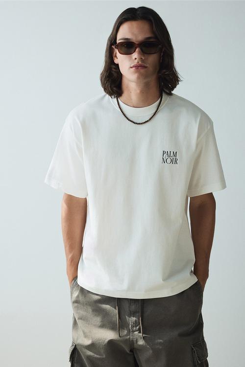 Loose fit printed t-shirt - white palm noir